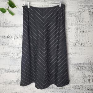 Talbots Women Petite Stripe A-Line Midi Black Wool Blend Skirt Sz 6P Office Wear